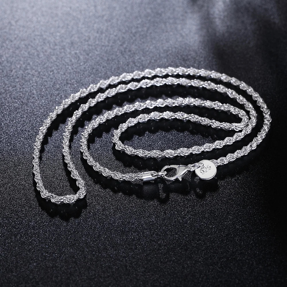 925 Silver 3mm Rope Chain Necklace for Women Men