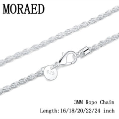 925 Silver 3mm Rope Chain Necklace for Women Men