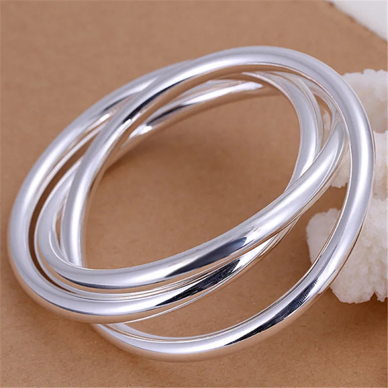 925 Silver Bracelet Women High Solid Bangle Jewelry