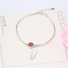 925 Silver Crystal Bead Feather Charm Bracelet Adjustable Bangle