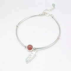 925 Silver Crystal Bead Feather Charm Bracelet Adjustable Bangle