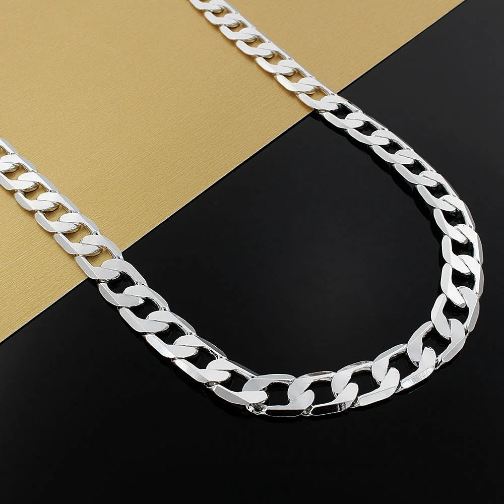 925 Silver Men's Necklace 12MM Cuban Chain 18-30 In