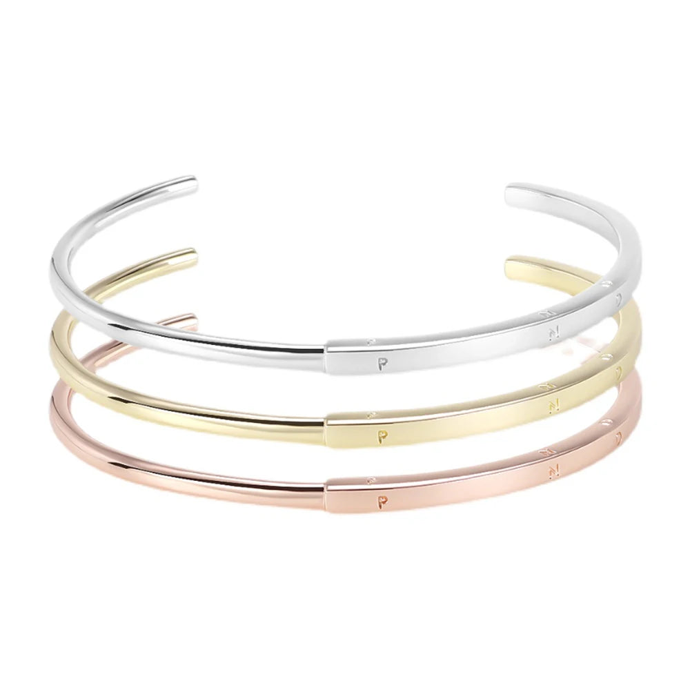 925 Silver Signature I-D Bracelet for Women Plata Bangle DIY Charms