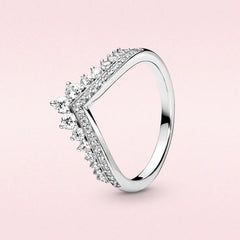 925 Silver Tiara Crown Heart CZ Ring for Women