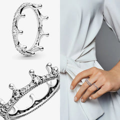 925 Silver Tiara Crown Heart CZ Ring for Women