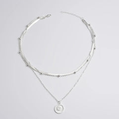 925 Silver Triple-Layer Round Necklace Snake Chain Ball Chain