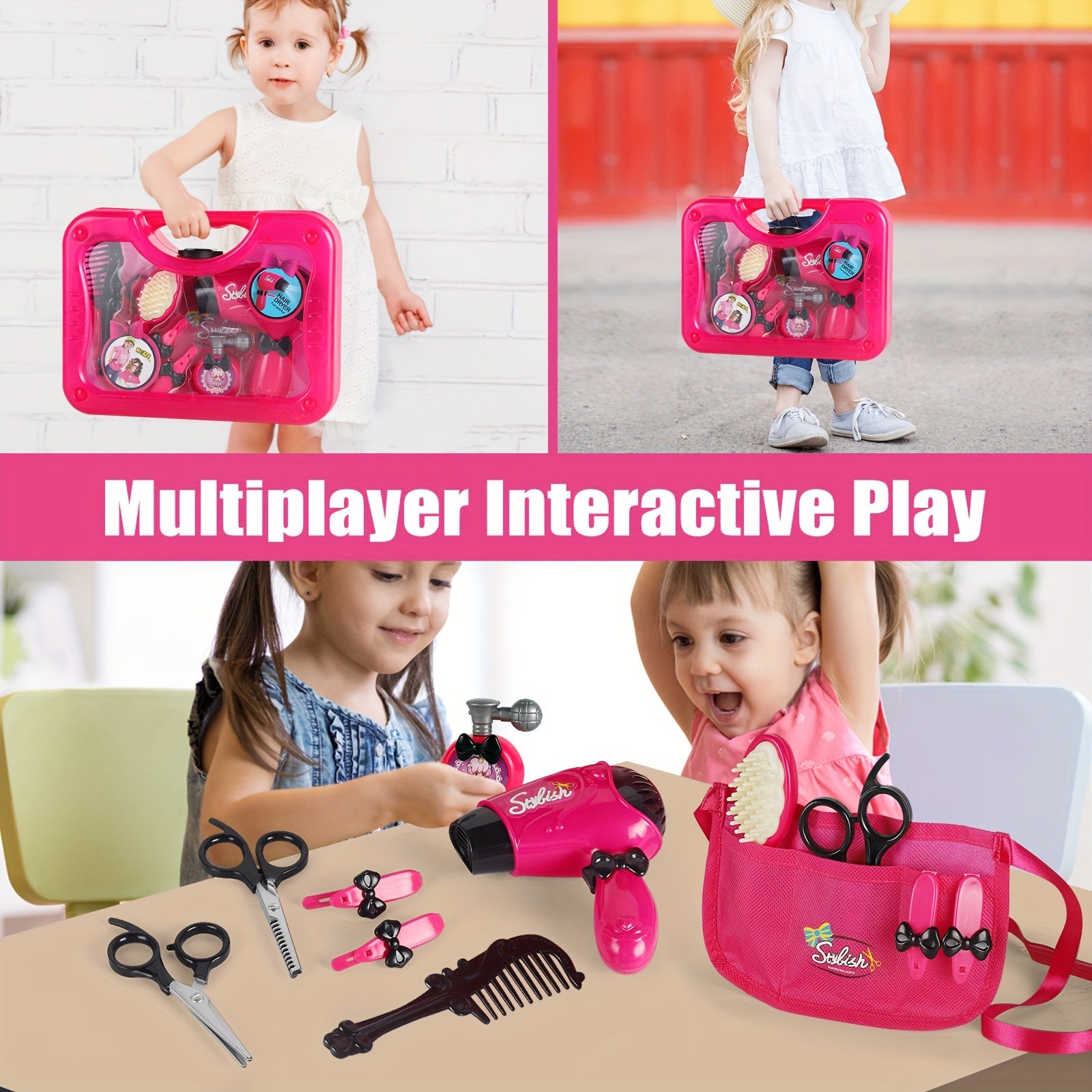 Girls Beauty Salon Set Pretend Play Stylist Hair Cutting Kit