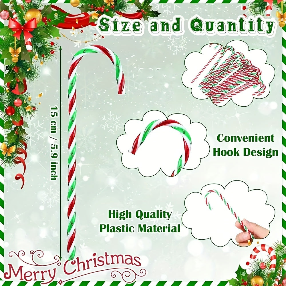 Set of 10 Acrylic Candy Cane Ornaments Christmas Tree Hanging Decorations