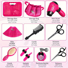 Girls Beauty Salon Set Pretend Play Stylist Hair Cutting Kit