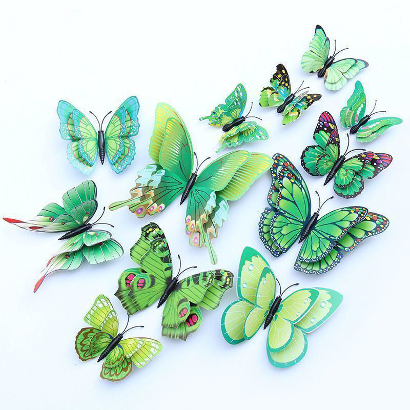 12pcs 3D Double Layer Butterfly Stickers Refrigerator Self-adhesive Magnet