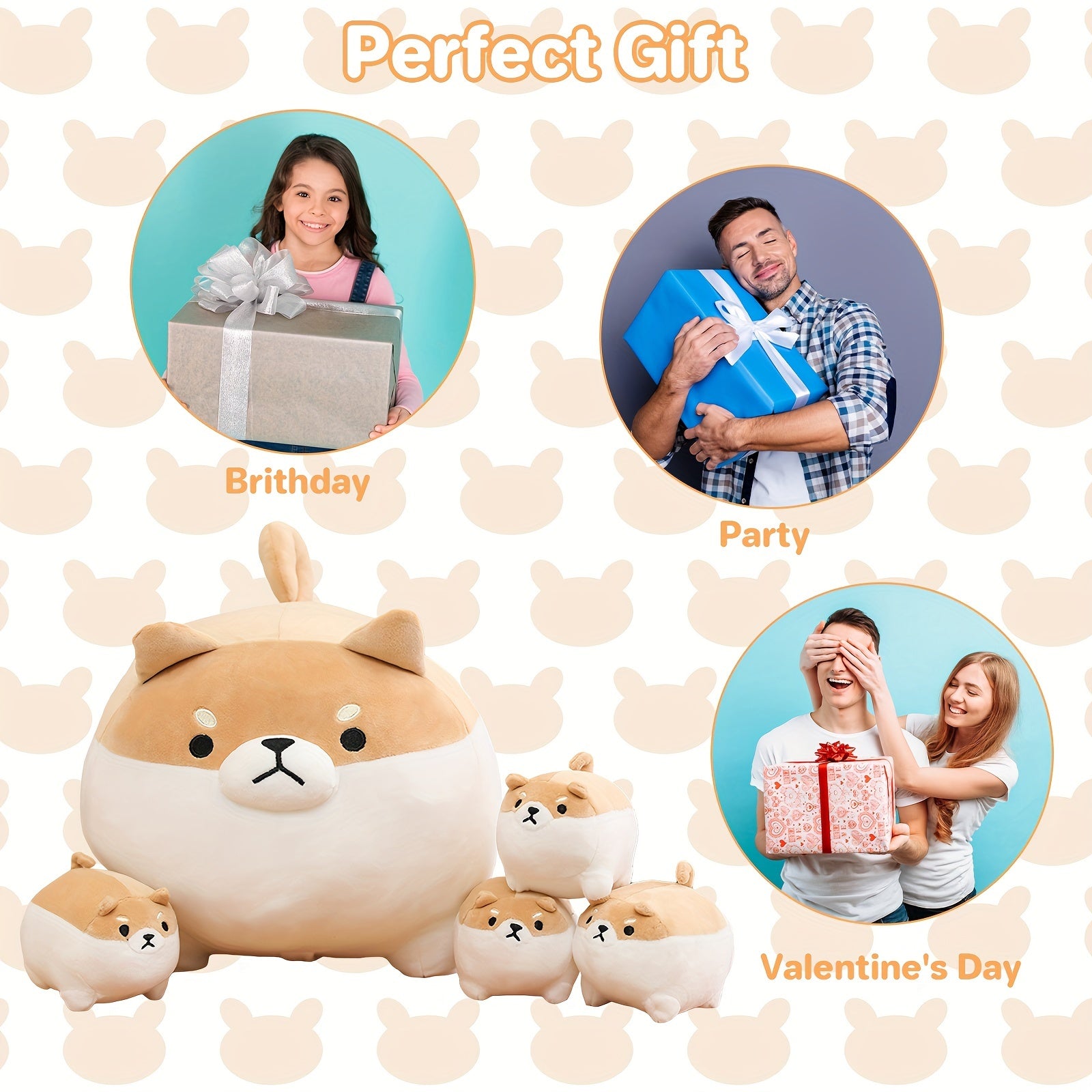 16" Shiba Inu Plush Toy with 4 Babies in Tummy, Soft Cuddly Stuffed Animal