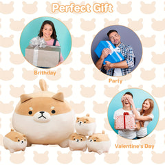 16" Shiba Inu Plush Toy with 4 Babies in Tummy, Soft Cuddly Stuffed Animal