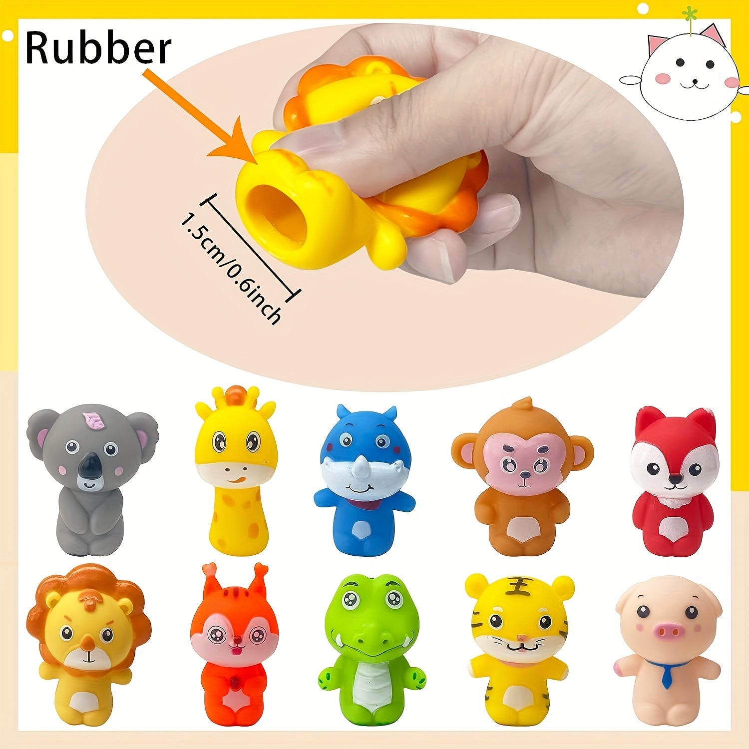 10pcs Rubber Animal Bath Finger Puppets Easter Basket Stuffers Egg Fillers