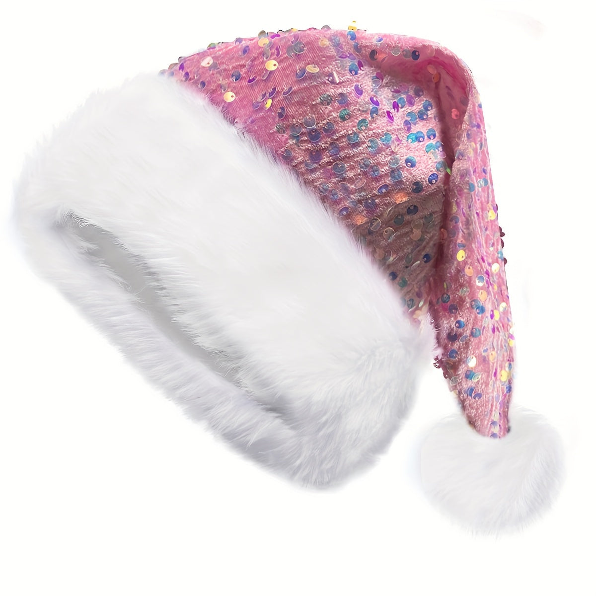 Sparkling Christmas Ball Cap With Plush Pom Pom Festive Holiday Costume