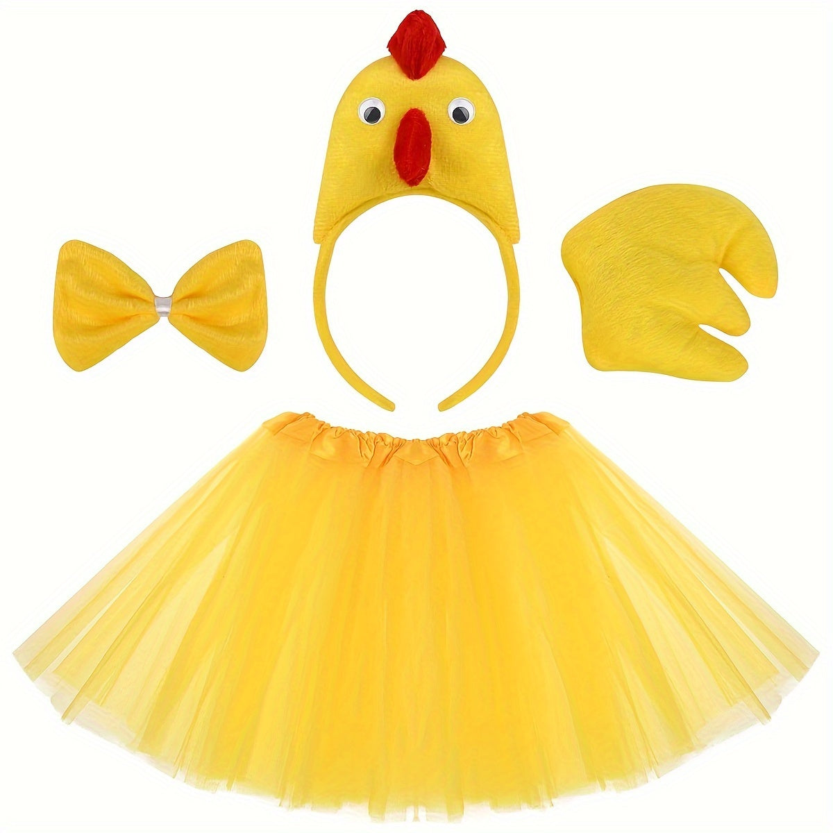 Adorable Chicken Costume Set, 3D Headband, Bow Tail, Short Skirt, Party Dress Up
