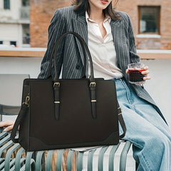 Large Capacity Laptop Bag for Women Waterproof PU Leather Office Briefcase