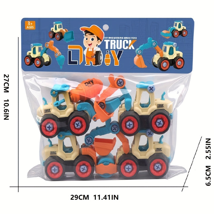 4 Piece DIY Engineering Toy Set Construction Vehicles for Kids Ages 3
