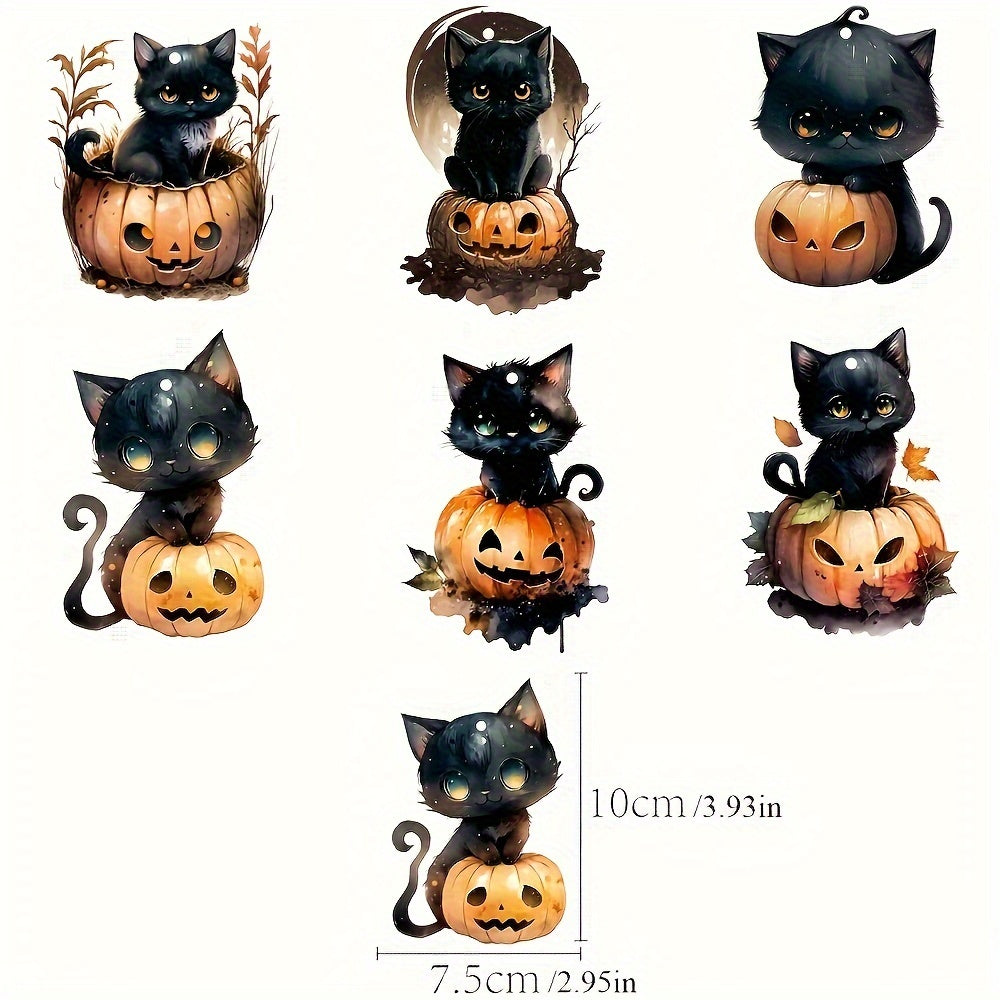 6pcs Halloween Cat & Pumpkin Tree Ornaments Hanging Decorations