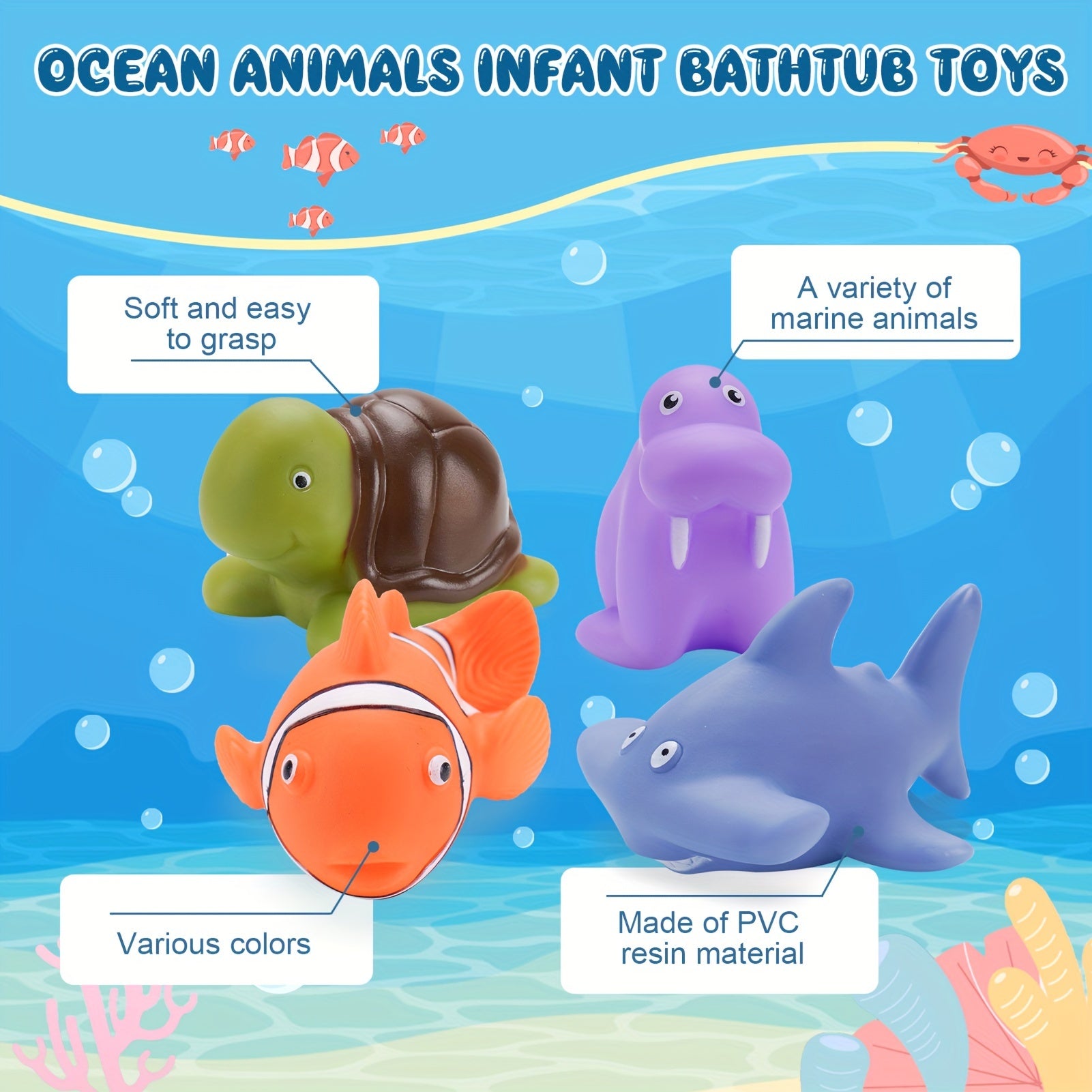 18pcs Ocean Animal Bath Toys for Kids 1-3 Years Old