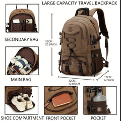 Large Capacity Hiking Backpack with Shoe Compartment and Laptop Sleeve