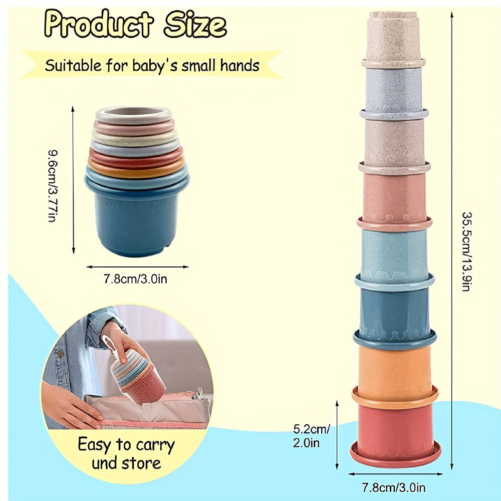 8-Piece Colorful Stacking Cup Toy Set for Babies 0-3 Years