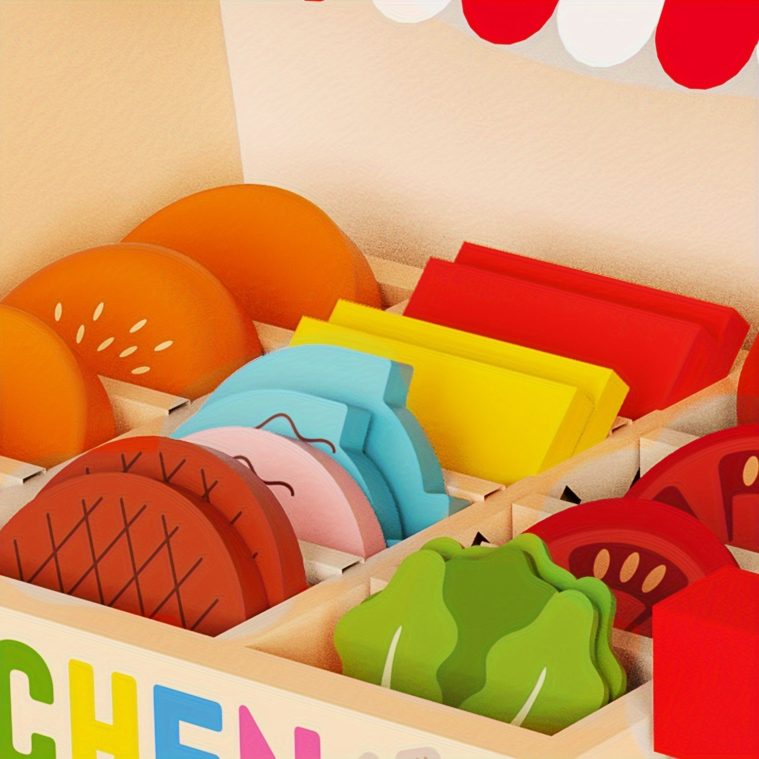 Wooden Game Food Set 58pcs Sliced And Stacked Sandwich Counter Play