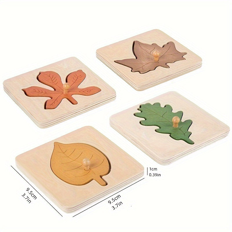 Wooden Leaf Puzzle Shapes Matching Cognitive Board