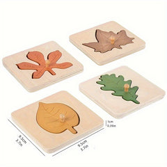 Wooden Leaf Puzzle Shapes Matching Cognitive Board