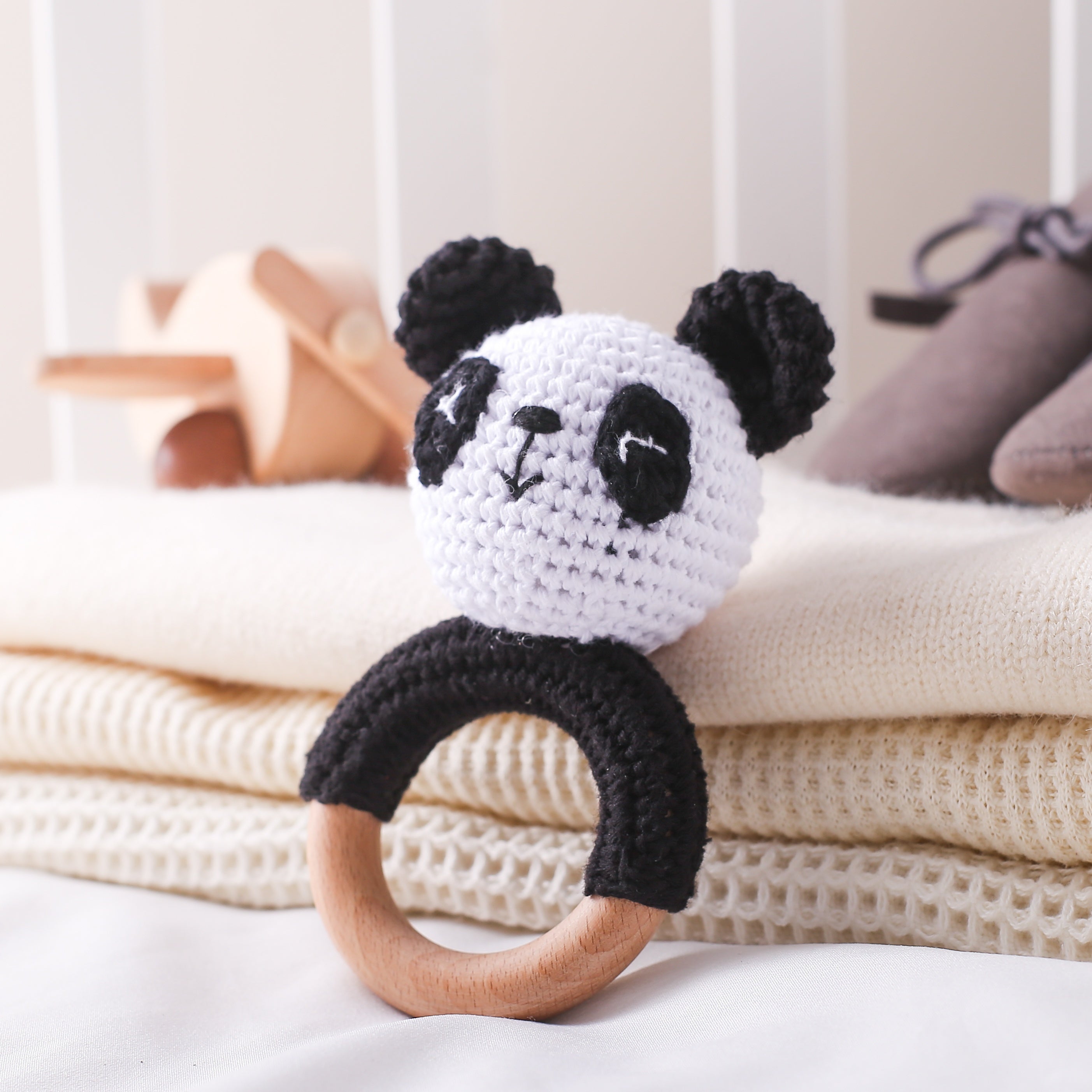 Wooden Crochet Rattle Teething Toy Handheld Bell Gift