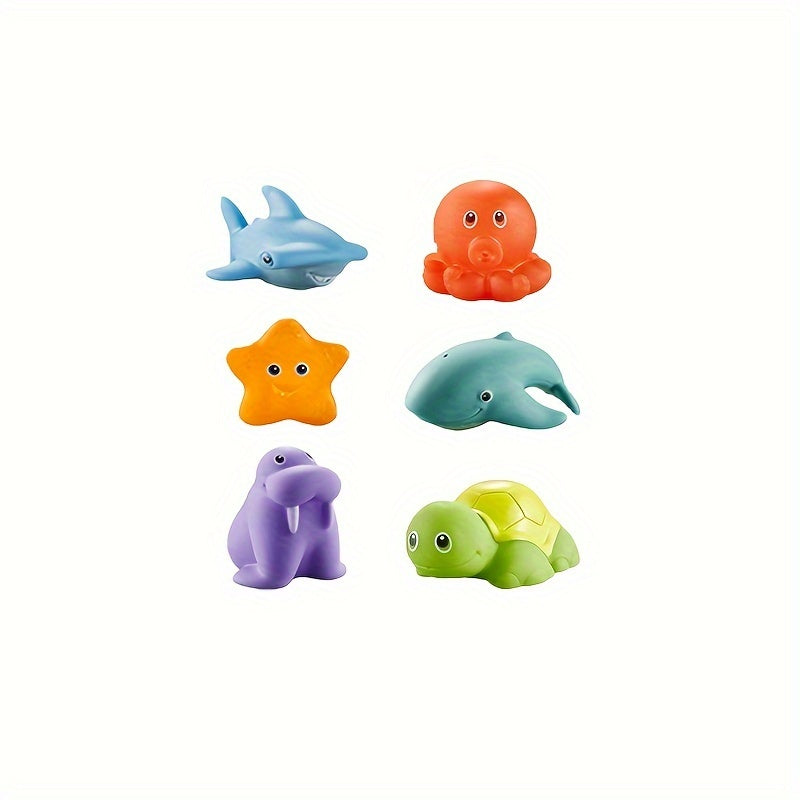 6pcs Rubber Ocean Animals Bath Toys Shower Floating Swimming Halloween