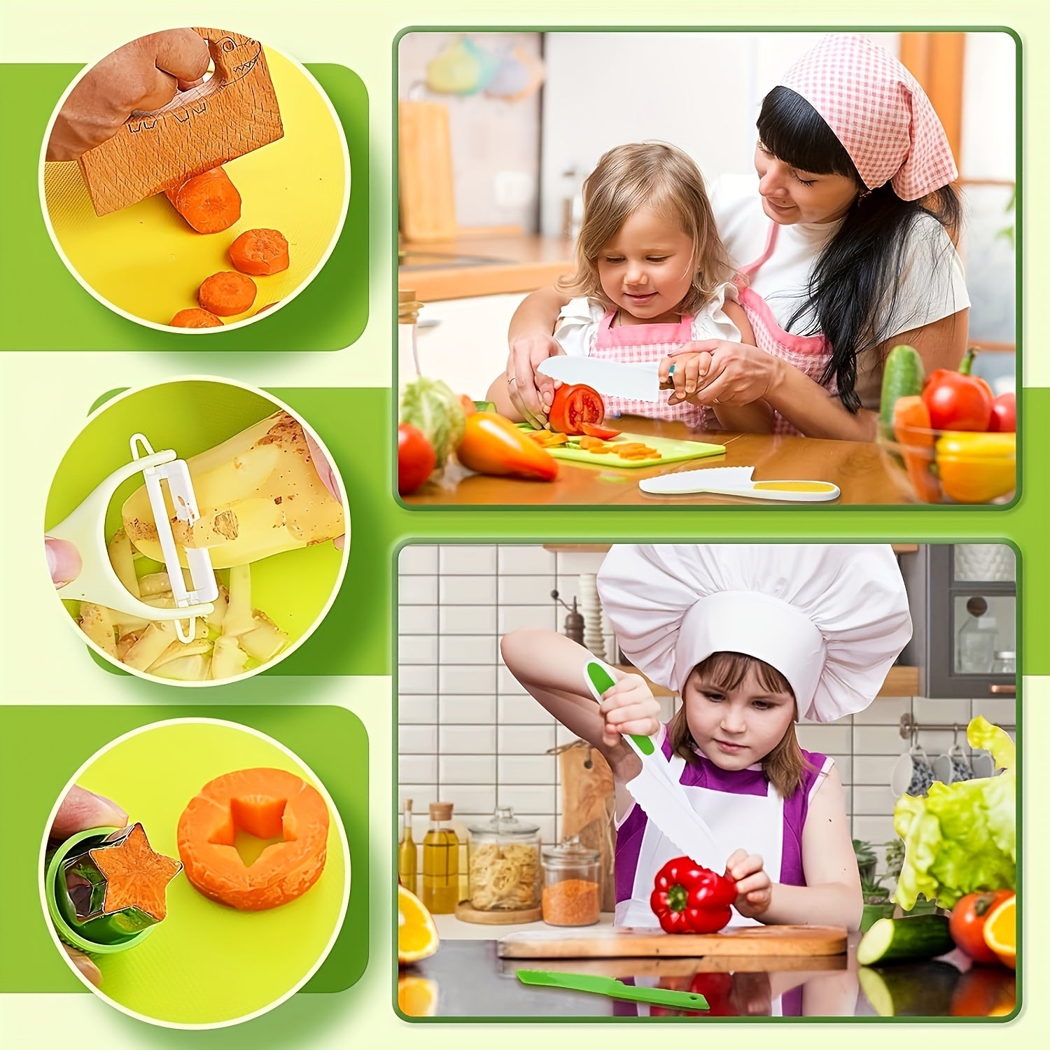 13pcs Kids' Cooking Set with Safe Knives Cutting Board & More