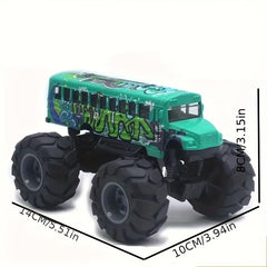 Alloy Monster Truck School Bus Toy Pull Back Action Big Wheels Durable Plastic