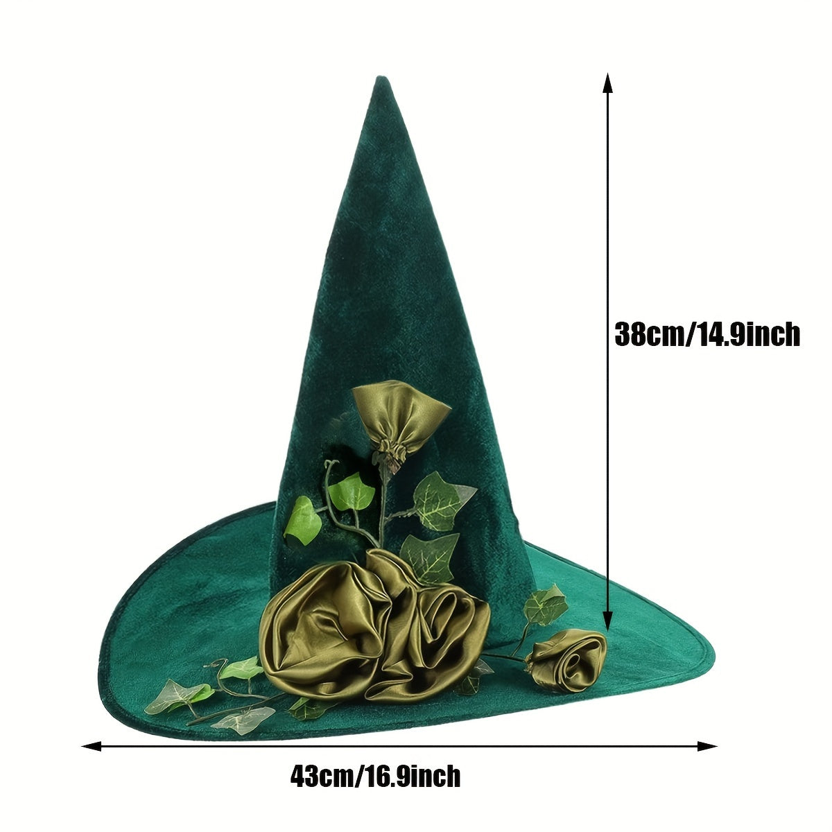 Velvet Witch Hat w/ Vine & Flower, Halloween Cosplay Parties