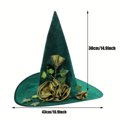 Velvet Witch Hat w/ Vine & Flower, Halloween Cosplay Parties