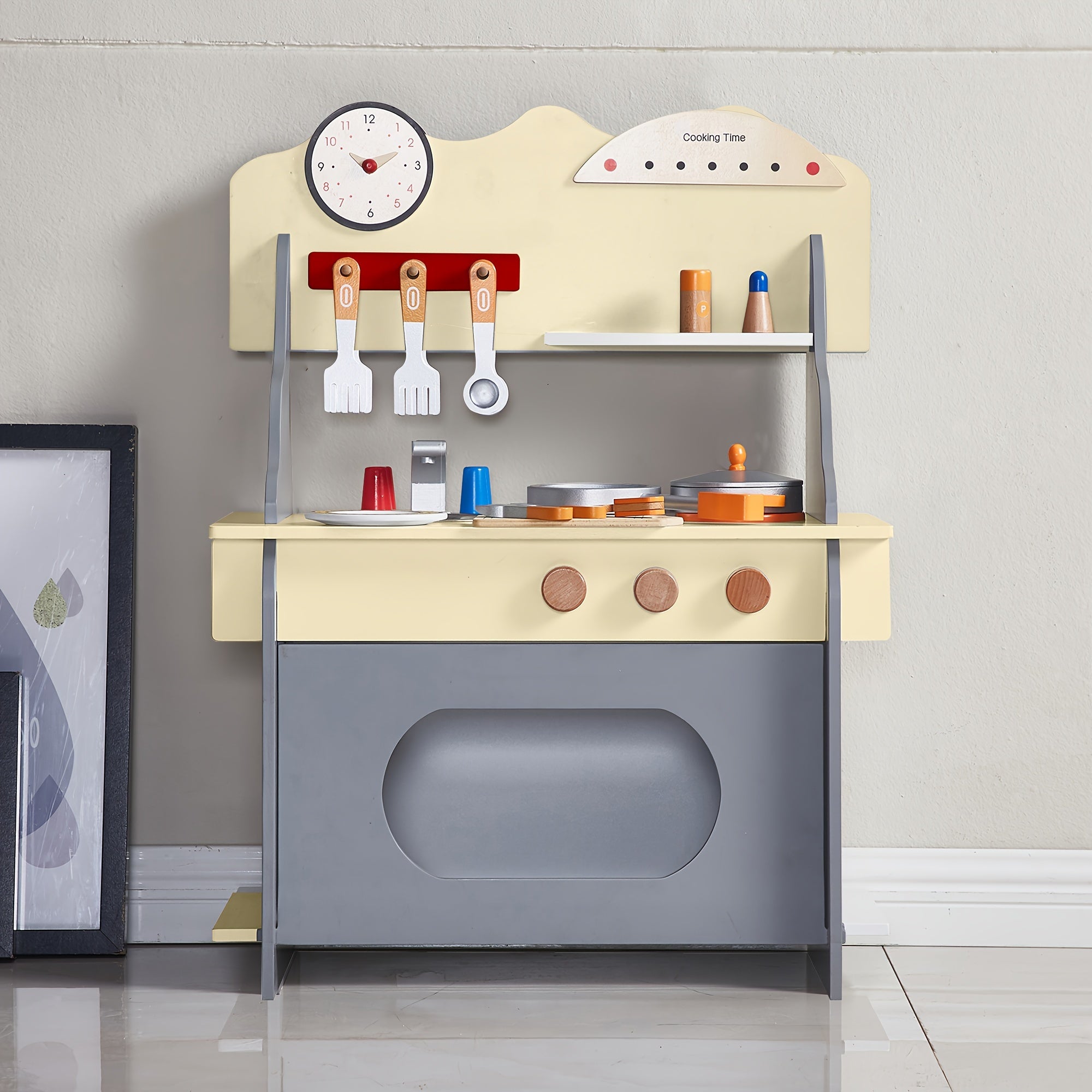 Wooden Play Kitchen Set Clock Sink Stovetop 51x69