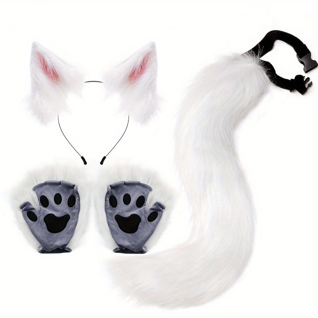 Beast Ears Tail Set Plush Claw Props Cosplay Halloween Party