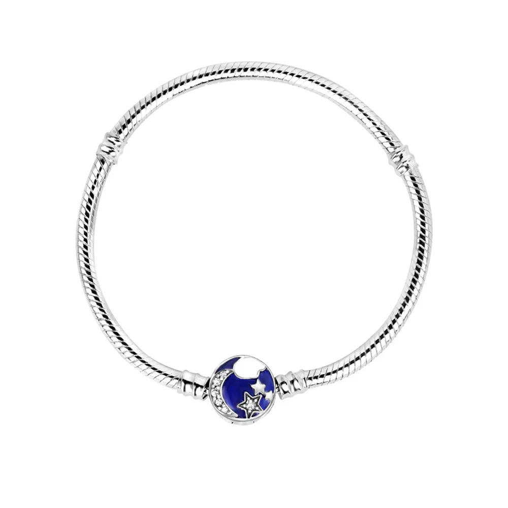 925 Silver Bracelet Daisy Clasp Heart Moments Link Chain DIY Bangle