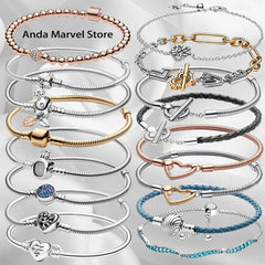 925 Silver Bracelet Daisy Clasp Heart Moments Link Chain DIY Bangle