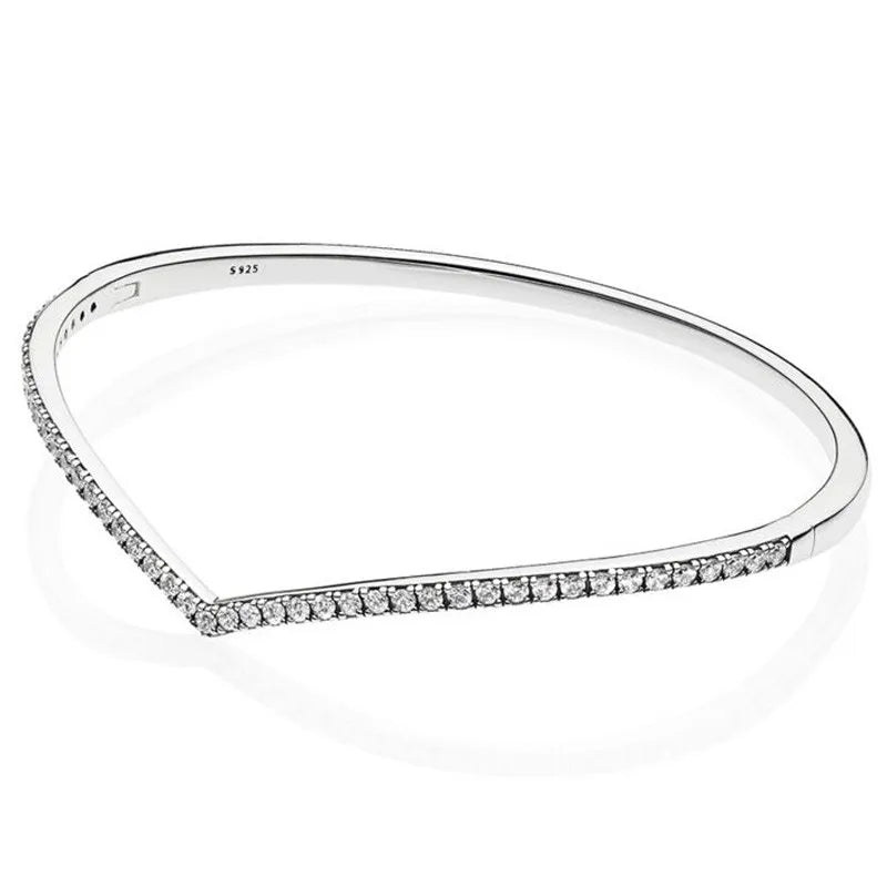 925 Sterling Silver Shimmering Wish Crystal Bracelet Bangle Charm DIY Jewelry