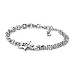 925 Silver Shooting Star Double Chain Bracelet Women Bead Charm Gift