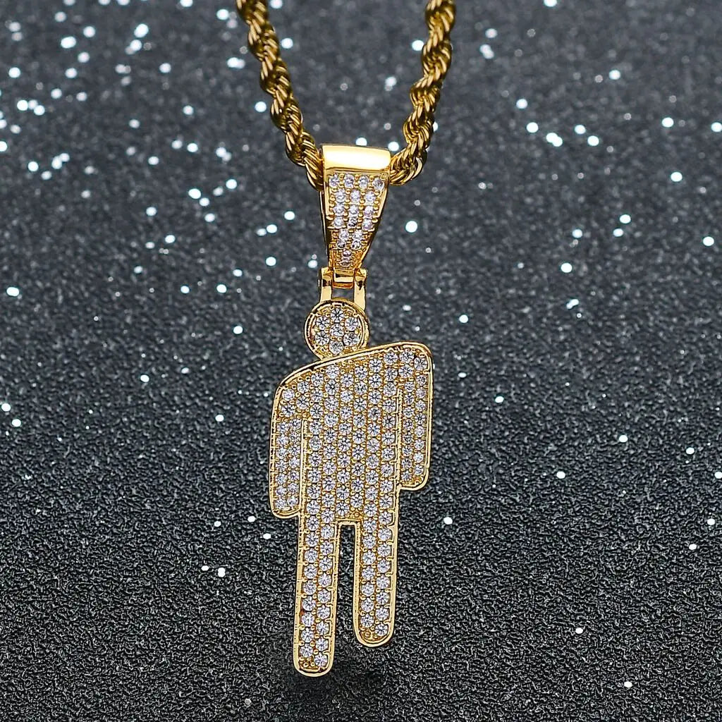 Blohsh Rhinestone Stick-Figure Abstract Necklace Hip-Hop Jewelry