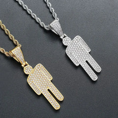Blohsh Rhinestone Stick-Figure Abstract Necklace Hip-Hop Jewelry