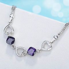 Heart Shaped Amethyst Bracelet Women Silver 925 Jewelry