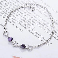 Heart Shaped Amethyst Bracelet Women Silver 925 Jewelry