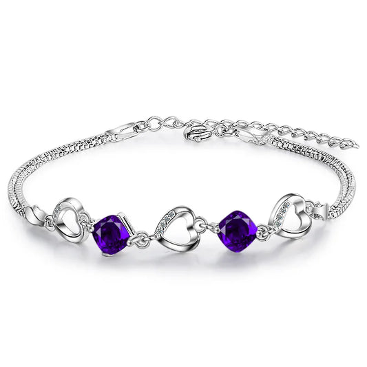Heart Shaped Amethyst Bracelet Women Silver 925 Jewelry