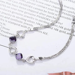 Heart Shaped Amethyst Bracelet Women Silver 925 Jewelry