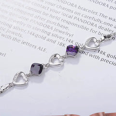 Heart Shaped Amethyst Bracelet Women Silver 925 Jewelry