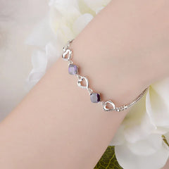 Heart Shaped Amethyst Bracelet Women Silver 925 Jewelry
