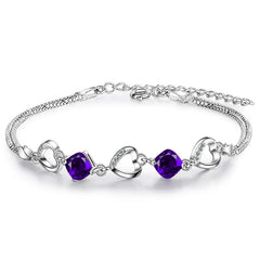 Heart Shaped Amethyst Bracelet Women Silver 925 Jewelry