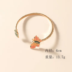 Enamel Butterfly Adjustable Bangle Charm Bracelet Vintage Jewelry